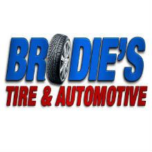 "BRODIE'S TIRE & AUTOMOTIVE logo with tire graphic in blue and red text."