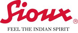 Logo "Sioux" in roter Schrift mit Slogan "Feel the Indian Spirit" darunter in Schwarz.
