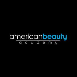 Logo reading "American Beauty Academy" on a black background, with "beauty" in blue.