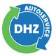 Logo met cirkelpijlen, tekst "DHZ Autoservice" op blauwe achtergrond.