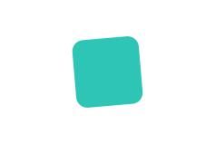 Blaues Quadrat mit abgerundeten Ecken auf weißem Hintergrund, leicht gedreht.