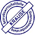 Blau-weißer Stempel mit Text: "betriebswirtschaftliche Unternehmensberatung KRAUSE".
