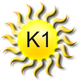 Gelbe Sonne mit Flammenstrahlen und der Aufschrift "K1" in der Mitte.