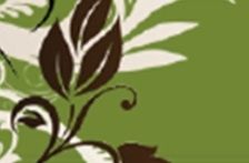 Abstraktes Muster mit braunen Blättern und weißen Akzenten auf grünem Hintergrund.