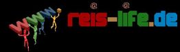 Bunte Figuren halten das Wort "www", daneben steht "reis-life.de" auf schwarzem Hintergrund.