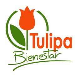 Logotipo de Tulipa Bienestar con diseño de tulipán rojo y texto en naranja y verde.