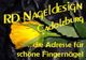 Gelbe Rose mit Text: "RD Nageldesign Cadolzburg ...die Adresse für schöne Fingernägel".