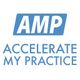 Logo reads "AMP Accelerate My Practice" in blue text on a white background.