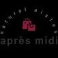 Logo with red bags, "natural aisles après midi" text on black background.