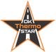 Stern-Logo mit "Thermo" in Orange und "OK" und "STAR" in Weiß. Straße in der Mitte des Sterns.