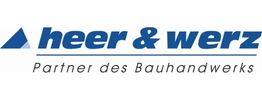 Heer & Werz Logo mit Slogan "Partner des Bauhandwerks" und einem blauen Dreieck.