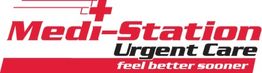 Logo for Medi-Station Urgent Care with slogan "feel better sooner" in red and black text.
