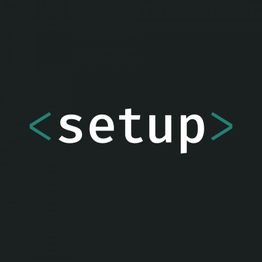 Schwarzer Hintergrund mit weißem Text „setup“ in grünen spitzen Klammern.