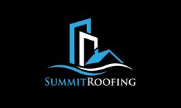 Summit Roofing logo with blue buildings and a roof design on a black background.