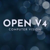 Texto "OPEN V4 COMPUTER VISION" sobre un fondo oscuro con círculos borrosos.