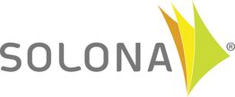 Logo mit der Aufschrift "Solona" und bunten, dreieckigen Grafikelementen rechts.