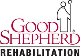 Logo of Good Shepherd Rehabilitation with a stylized shepherd figure holding a staff.