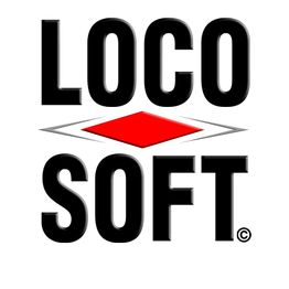 LOCO SOFT-Logo mit rotem Rhombus in der Mitte.