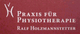 Rotes Schild mit Aufschrift: "Praxis für Physiotherapie, Ralf Holzmannstetter".