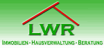 LWR-Logo mit Text: Immobilien - Hausverwaltung - Beratung, grüner Hintergrund, rotes Dach.