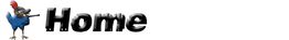 Blauer Vogel mit Pfeife neben dem Wort "Home" in stilisierter Schrift.