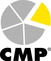 Logo: Graues Kreisdiagramm mit gelbem Segment, darunter der Schriftzug "CMP" in Schwarz.