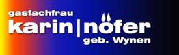 Text: "Gasfachfrau Karin Nöfer geb. Wynen" auf einem bunten Hintergrund.