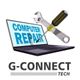 Laptop with repair tools, text "COMPUTER REPAIR," and "G-CONNECT TECH" logo below it.