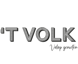 'T VOLK-logo met de tekst "Véél op genotter" in een sierlijk lettertype eronder.