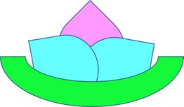 Buntes Lotus-Symbol mit grüner Basis, blauen Blütenblättern und einem rosa oberen Teil.