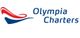 Logo van Olympia Charters met gestileerde rode en blauwe boot.