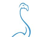 Blaues Linien-Logo eines Vogels ähnlich einem Flamingo auf weißem Hintergrund.