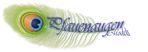 Pfauenfeder mit dem Text "Pfauenauge Nisala" in dekorativer Schrift.
