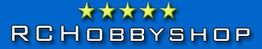 „RCHobbyshop-Logo auf blauem Hintergrund mit fünf gelben Sternen darüber.“
