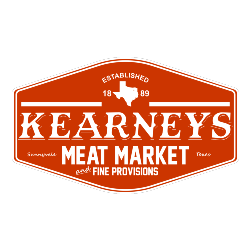Kearneys Meat Market logo with "Established 1889" featuring Texas, fine provisions.