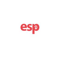 Red "esp" logo with an ear symbol inside the letter "p" on a white background.