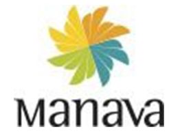 Logotipo de Manava con hojas multicolores en forma de espiral.