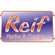 Reif-Logo in Lila und Orange mit Schriftzug "Farbe & Design".
