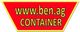 Rotes Schild mit gelbem Rand: "www.ben.ag CONTAINER" in gelber Schrift.