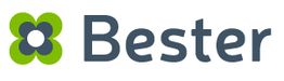 Logotipo de Bester con un diseño floral verde y azul a la izquierda del texto.