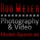 "Rod Meier Photography & Video, Website: Model-Space.de, roter und grauer Text auf schwarzem Hintergrund."