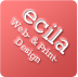 Grafik mit rotem Kreis und dem Text "ecila Web- & Print-Design" in weißer Schrift.