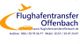 Logo der Flughafentransfer Offenbach, mit Flugzeug- und Autografik, Kontaktdaten unten.