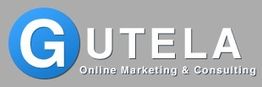 Logo mit blauem "G" und Text "GUTELA Online Marketing & Consulting" auf grauem Hintergrund.