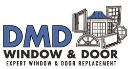 Logo for DMD Window & Door with various window illustrations above the text.