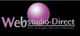 Logo mit lila Kugel und Text "Webstudio-Direct. Wir bringen Sie ins Internet!" auf schwarzem Hintergrund.