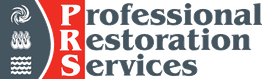 Logo of Professional Restoration Services with symbols and "PRS" initials on a red background.