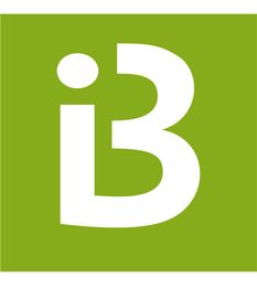 Grünes Quadrat mit weißem, stilisiertem „iB“-Logo in der Mitte.