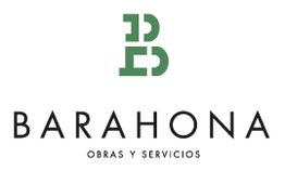 Logo de Barahona, obras y servicios, con diseño verde y texto en negro.