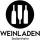 Schwarzes Logo mit drei Flaschen und dem Text "Weinladen Seckenheim".